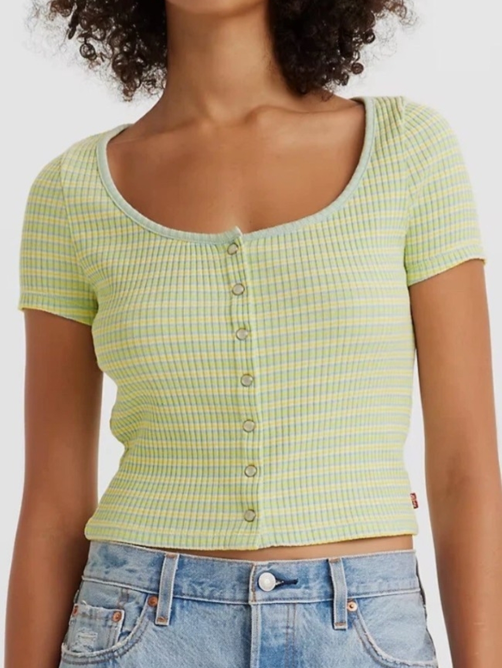 Levi's Striped Scoop Neck Button Crop Top
